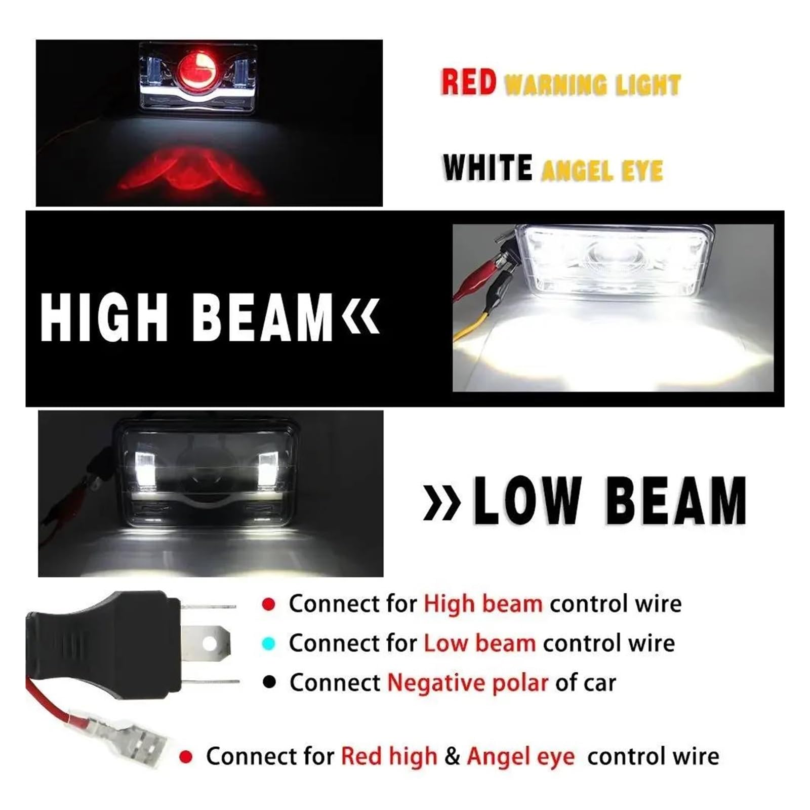 Generico Fari Anteriori Per Jeep Moto Camion Faro 12V 24V 4x6 Pollici LED Fari H4 Luce Lavoro Sostituzione Quadrata Ricambi Per Luci Diurne(2 pezzi)