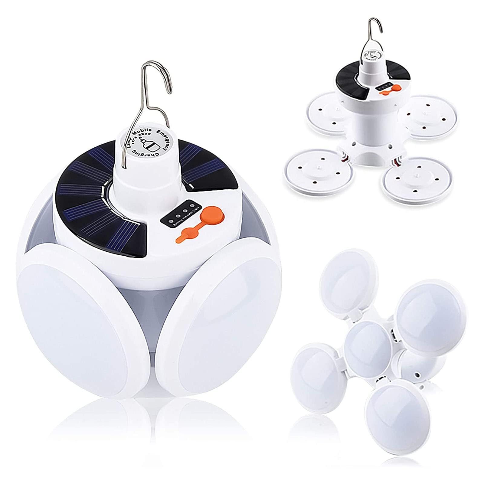 Joyzzz Solar Camping Lantern, Portable Solar Tent Light with Hanging Hook, Rechargeable USB Folding LED Lantern Lamp, Emergency Hurricane Camping Lamp for Outdoor, Tent, Patio, Home Power Outage