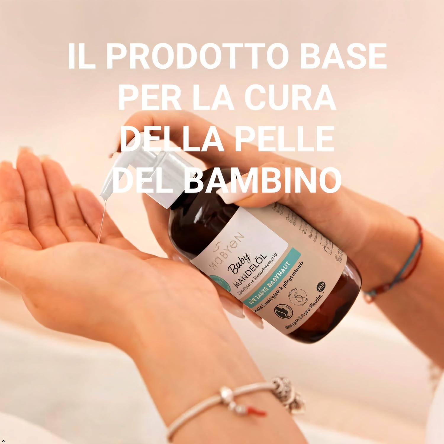 MABYEN Olio di Mandorle Bio per Bambini 200 ml – Vegano, Senza Profumo, Cosmesi Naturale – Per la cura del neonato e come olio da massaggio – Con pratico dosatore