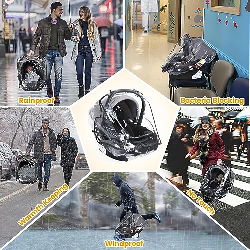 Image of Car Seat Rain Cover Universal, Food Grade EVA, Waterproof Weather Shield for Infant Car Seat with Storage Bag, Baby Car Seat Stroller Rain Cover Features Side Ventilation, Quick-Access Roll-Up Door