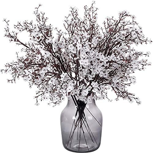 Momkids 15 Pcs Babys Breath Artificial Flowers Bulk Faux Silk Flower Gypsophila Bouquet Winter Real Touch Fake Floral for Office Kitchen Wedding Restaurant Centerpieces Christmas Party Decor (White)