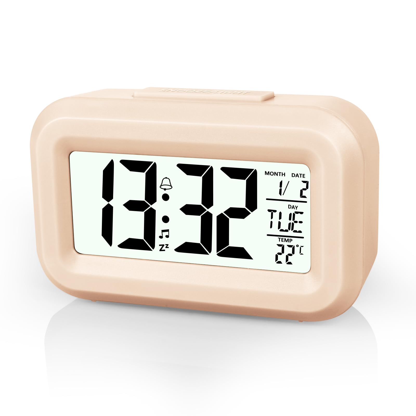 Vicloon Digital Wecker Nachttisch,LCD Display Tischuhr mit Snooze,12/24 Stunden,Datum,Temperaturanzeige,Timer-Funktion,Batteriebetrieben für Schlafzimmer Home Office Reisen(Orange-Rosa)