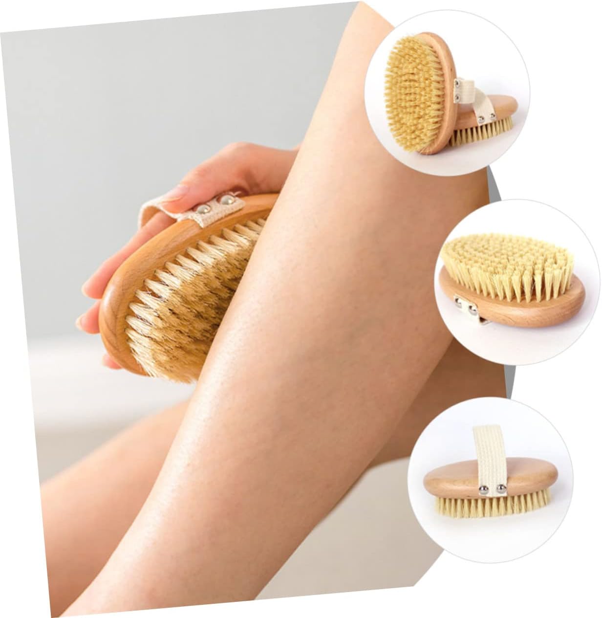 NOLITOY Portable Natural Pig Bristle Body Brush for Exfoliating and Cleansing Ergonomic Handheld Bath Scrubber for Skin Types for Relaxing Shower