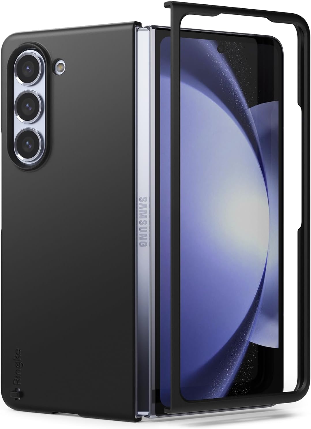 Ringke Slim Case Compatible with Samsung Galaxy Z Fold 5 [Black] + Cover Display Glass Compatible with Samsung Galaxy Z Fold 5
