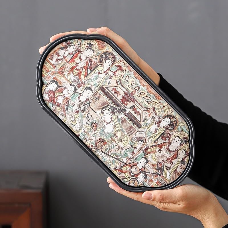 Bandeja para Servir Estilo Chino, Bandeja Rectangular de Burbujas secas, Ligera, de Lujo, para café, Joyas, Tazas de Agua, Bandeja artística para té, bandejas para Comer en el Regazo (D)