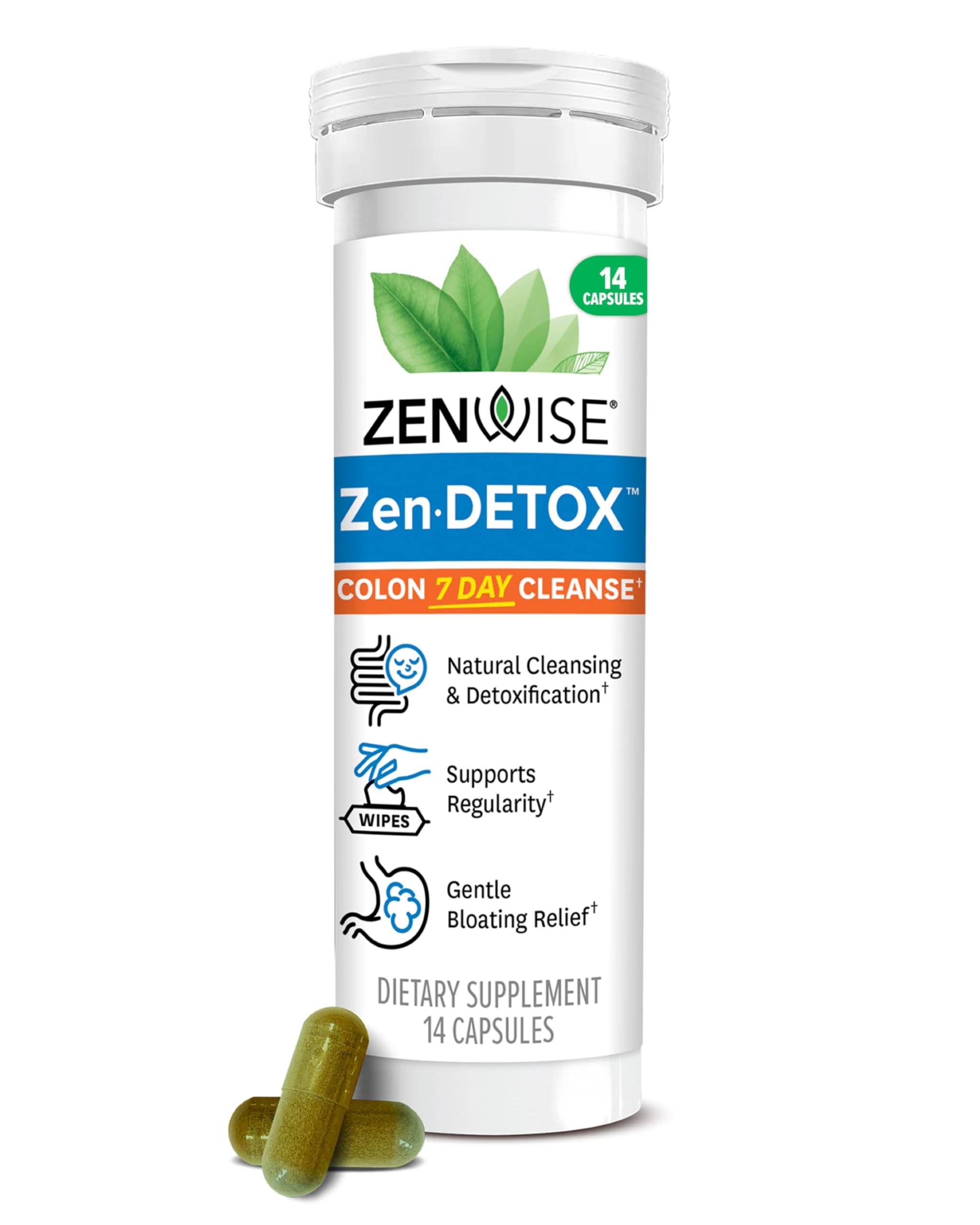 Zenwise Health 7-Day Colon Detox Cleanse for Digestive Health - Gut Detox Pills for Digestion & Bloating Relief - Herbal Blend with Psyllium Husk, Senna Leaf, Bromelain, ACV & Probiotics - 14 Count