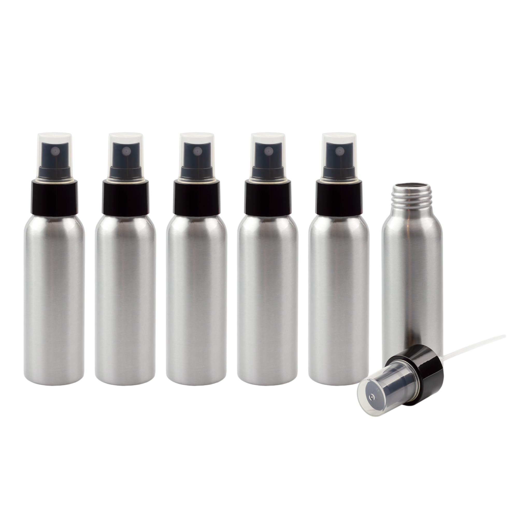 Cornucopia Brands 2-Ounce Aluminum Fine Mist Spray Bottles (6-Pack); Empty Mini Metal Atomizer Bottles, 2.75oz Travel/Purse/Sample Size