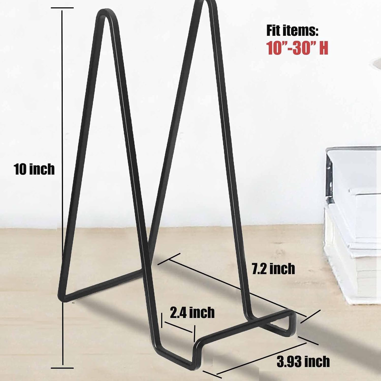 Decolore 4 Pack 10 Inch Large Display Stands Square Plate Holder Display Stand Black Frame Stand Tabletop Easel Stand for Picture, Decorative Plate, Photo Easel and Artistic Work image 2