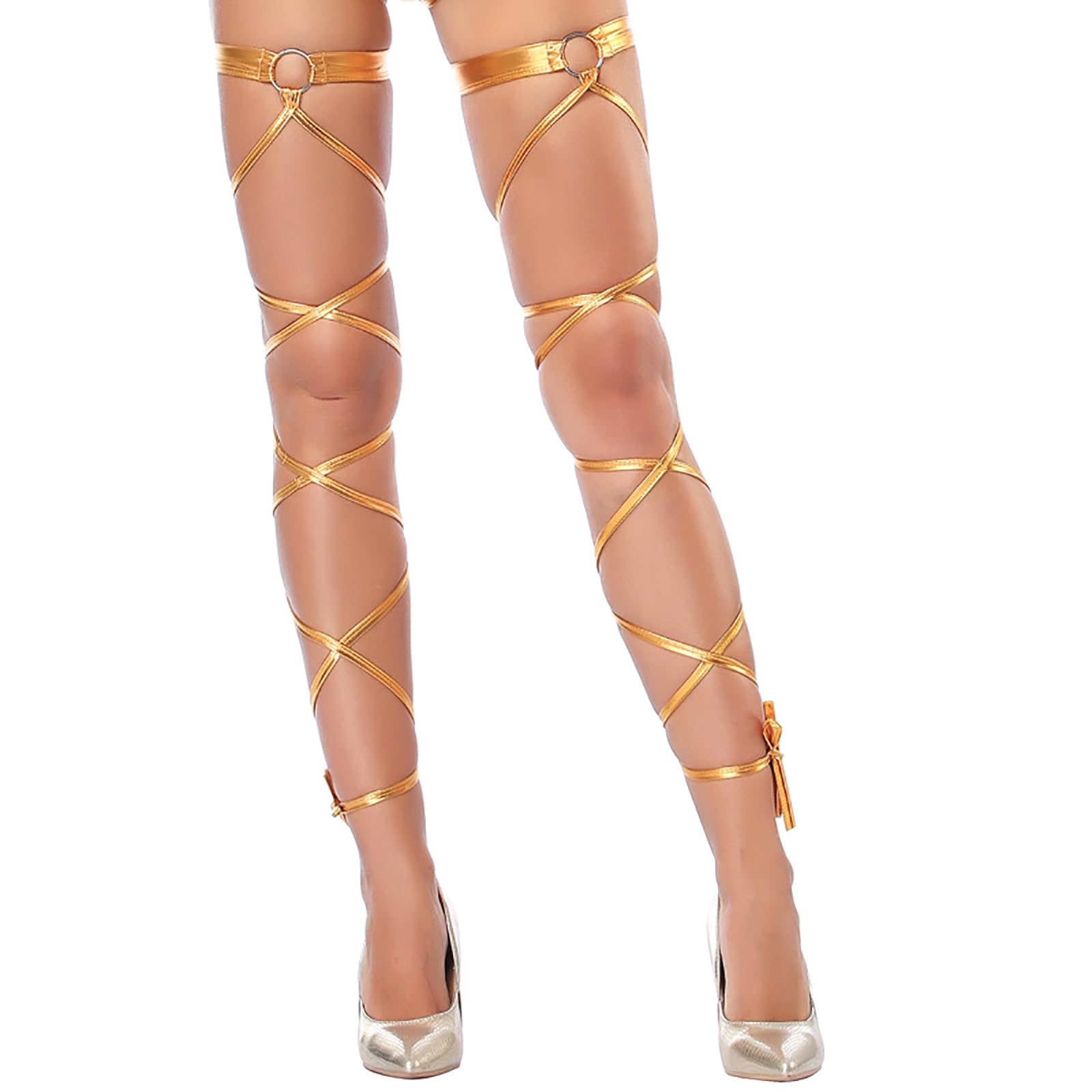 Women Sexy Leg Wraps for Rave Dancing Party Shiny Metallic Leg Wrap with O-Ring