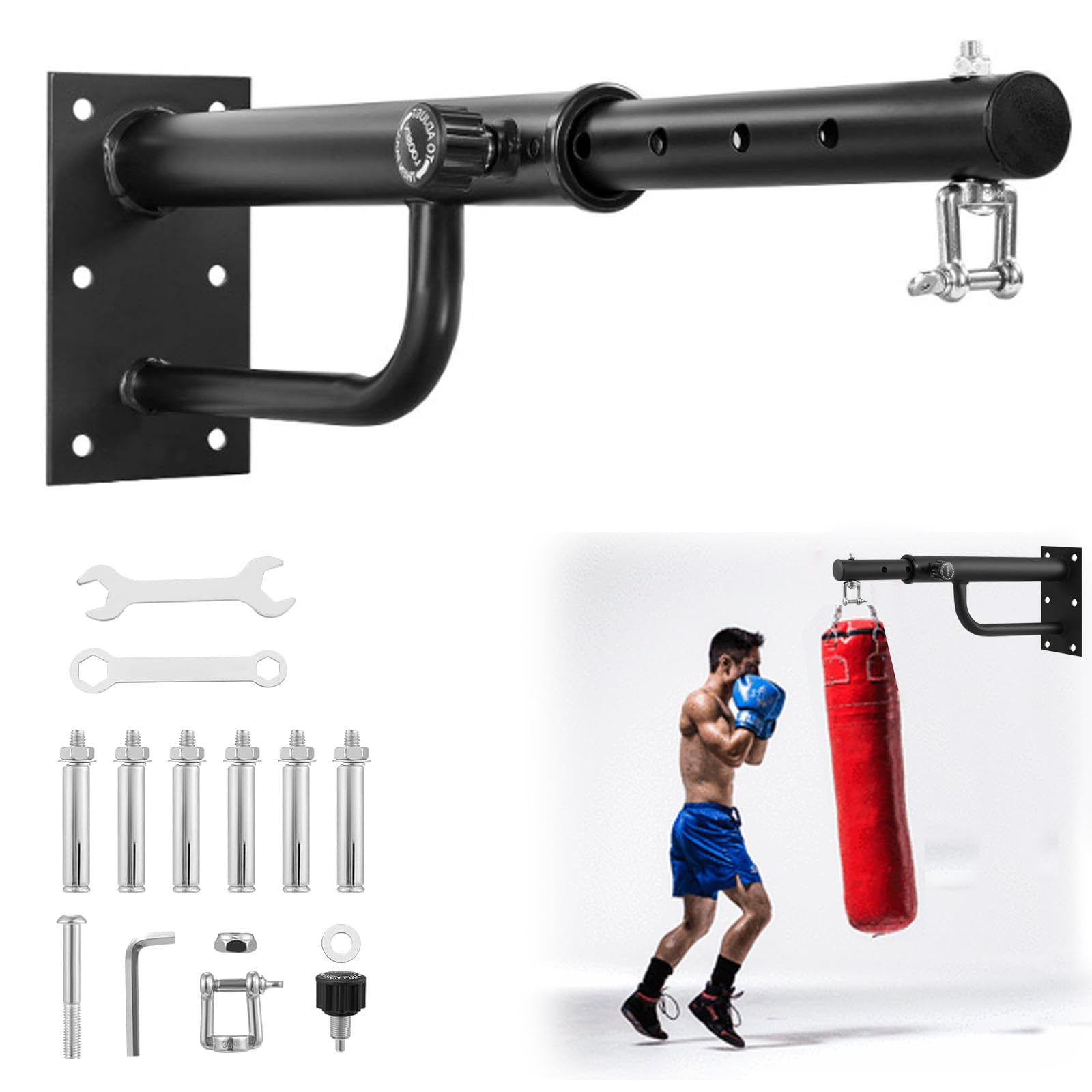 Support pour Sac de Boxe, Fixation Murale pour Sac de Boxe, Réglable et Pivotant, Capacité 150 kg, pour Salles de Sport Domestiques/Garage/Caves