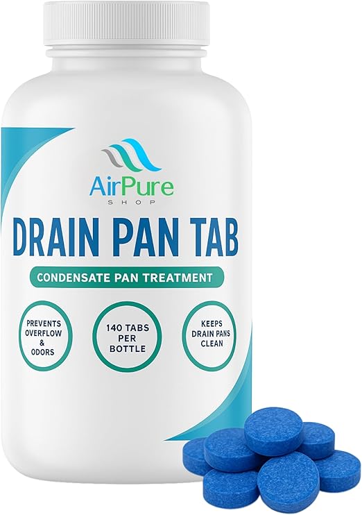 Air Pure Drain Pan Tabs - 140 Flow Treatment Tablets for HVAC & AC Condensate Pan Treatment | Prevents Overflow, Cleans Drain Lines, & Eliminates Odors