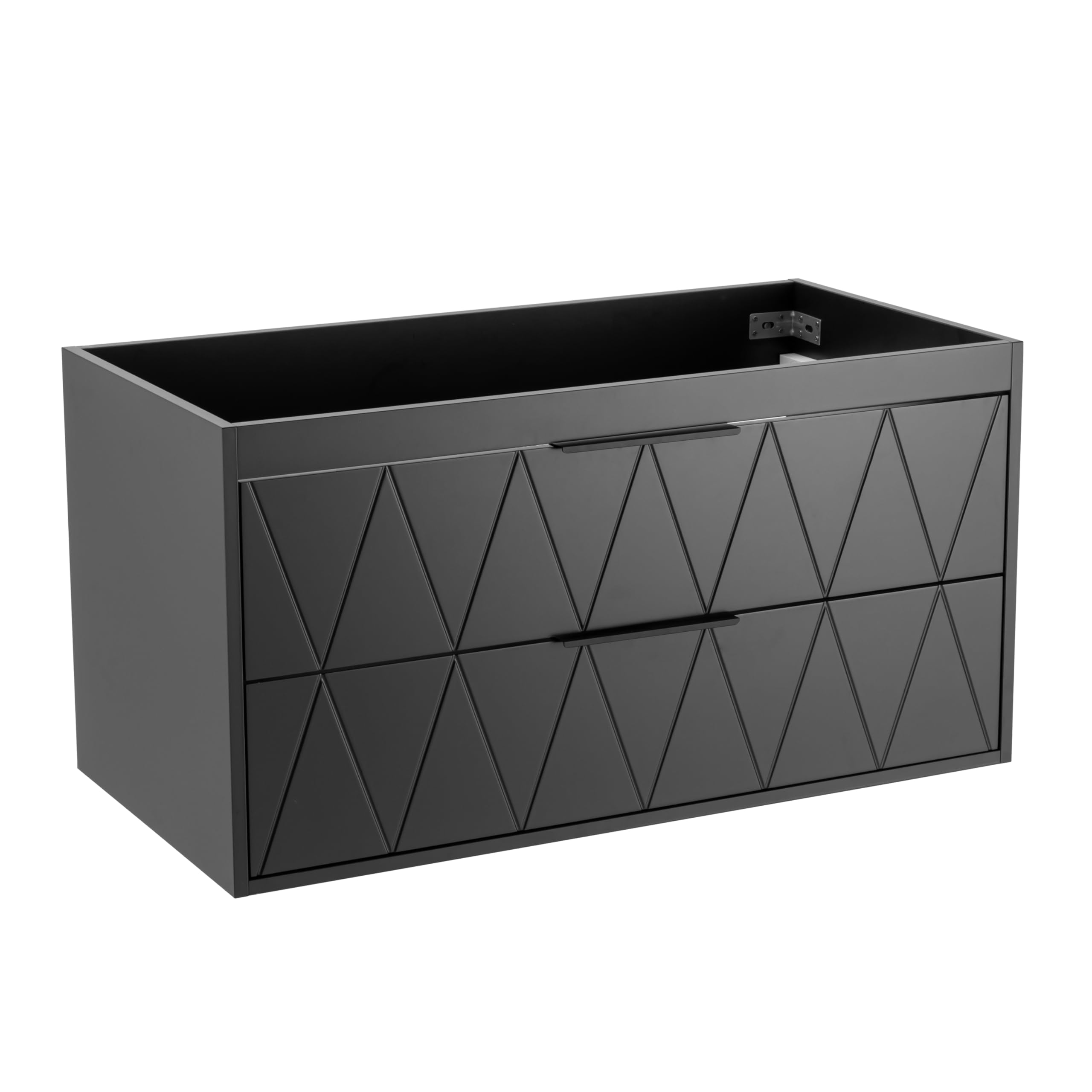 UEV Meuble sous Lavabo Suspendu 90cm, avec 2 Grands Tiroirs, Meuble Salle de Bain, Motif Ligne, Style Scandinave, Noir (Lavabo Non Inclus)