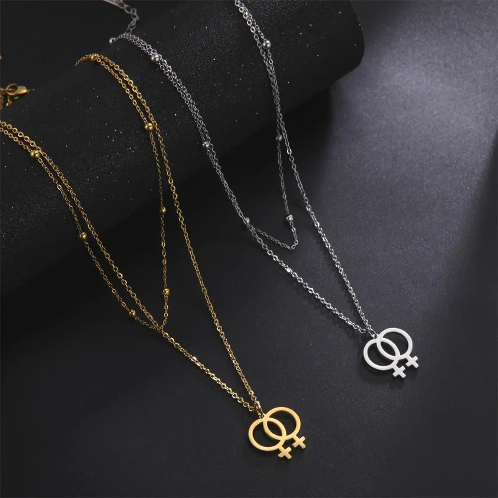 14K Gold Filled Trans Necklace For Unisex - 925 Sterling Silver Lesbian Symbol Pendant LGBT Necklace, Lesbian Necklace, Lesbian Jewelry, Double Venus Necklace, Transgender Necklace - Image 6