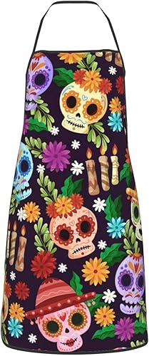 Miniatura 13 de Delantal de calavera de azúcar, delantales de cocina para hombres y mujeres, delantal de cocina, delantal de chef, delantales de jardín ajustables