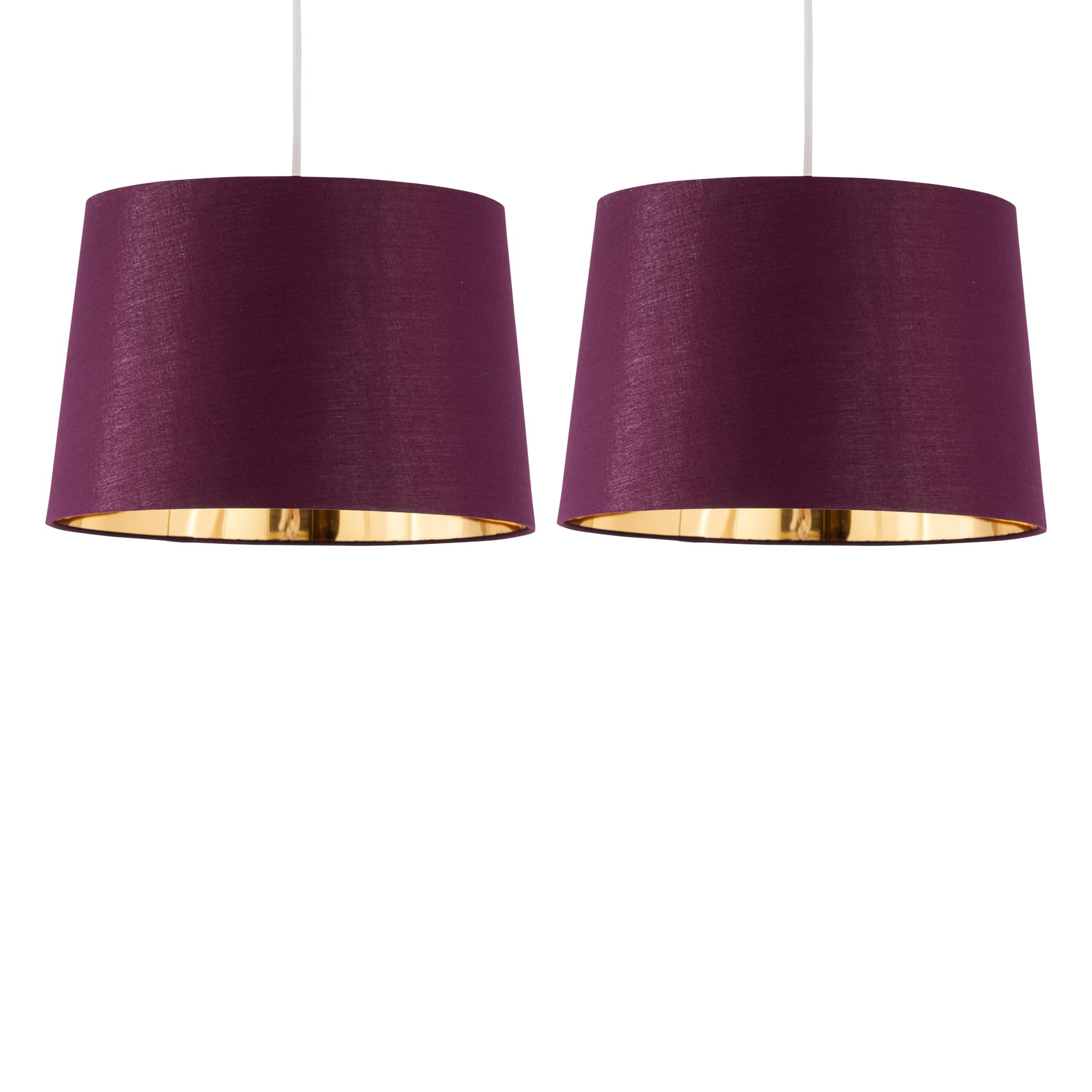 Set of 2 Burgundy Fabric with Gold Inner Easy Fit Light Shades/Lampshades for Ceiling or Table Lamps, 28cm Diameter
