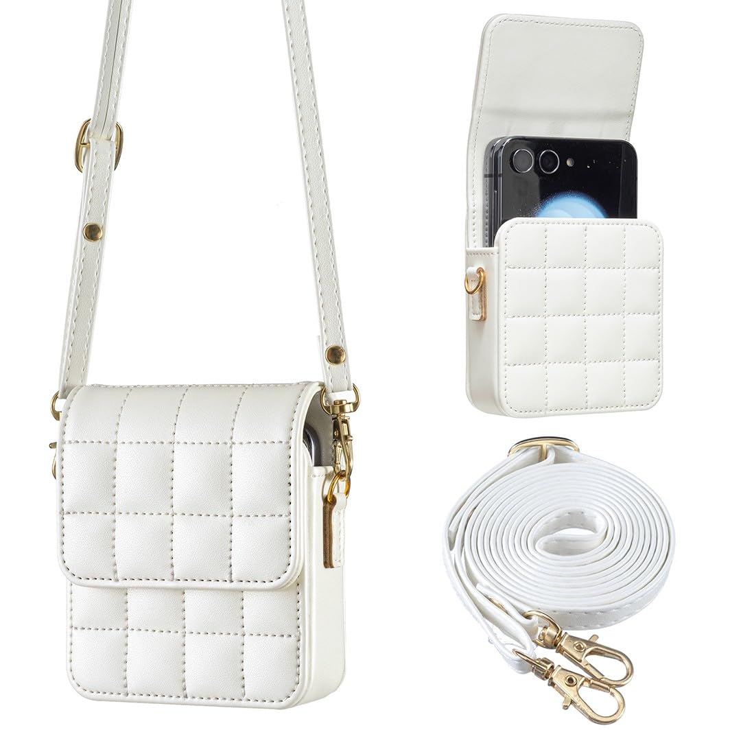 Generic Funda compatible con Motorola Razr 2023 (color: blanco) correa cruzada de piel