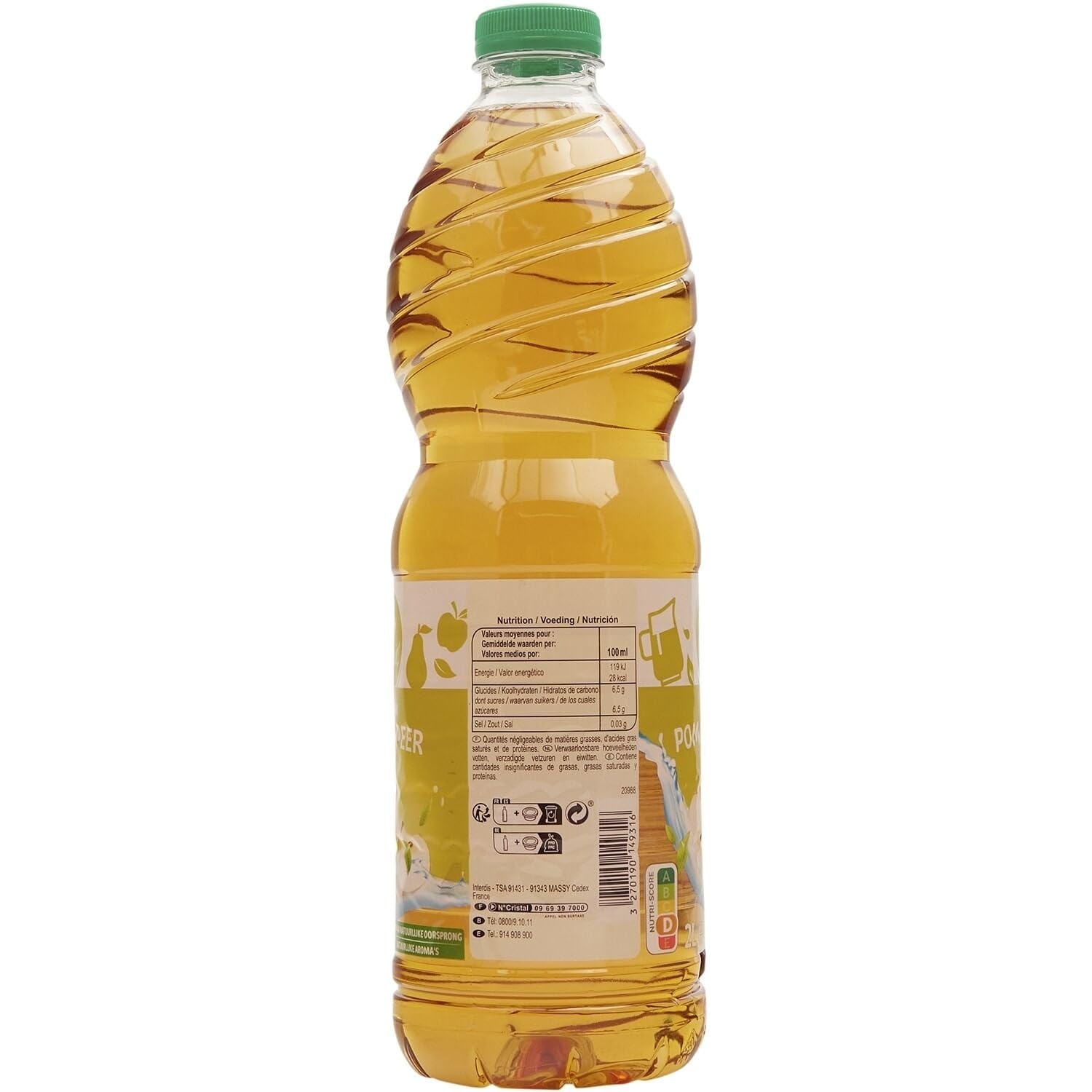 CARREFOUR SENSATION Boisson rafraîchissante saveur pomme-poire 2L, à base de jus de fruits et d'eau de source, sans conservateur - Lot de 4