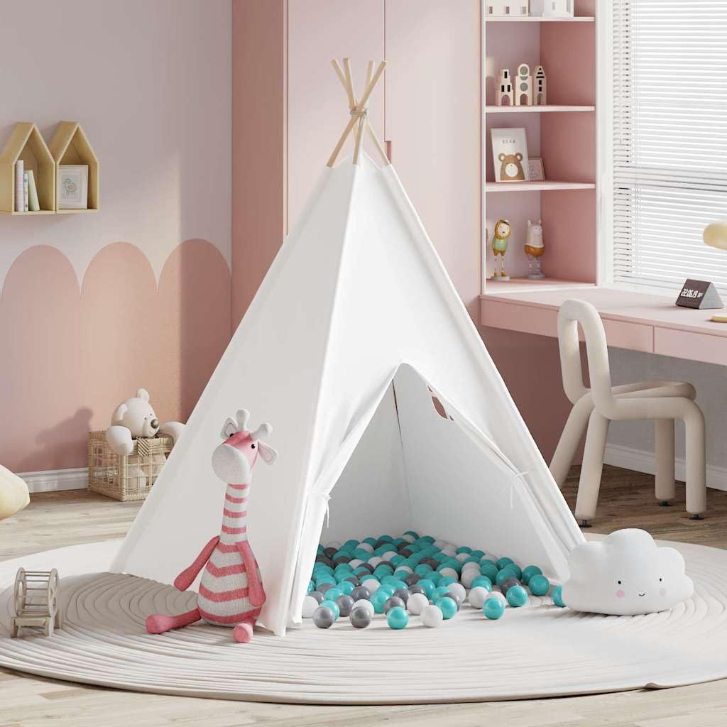Teepee Zelt Weiß 120 x 120 x 150 cm Stoff und Plastik, leichtes Spielzelt für Kinderzimmer und Garten, tragbares Tipi Haus für drinnen draußen, kreatives Spielen und Verstecken