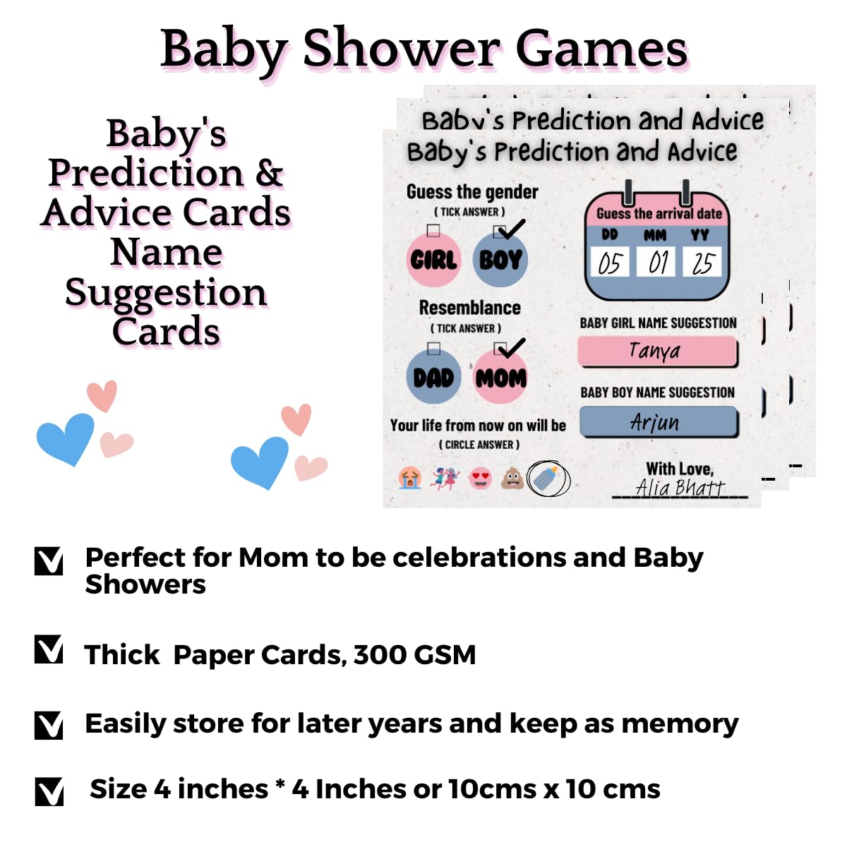 The Decor Cycle, Pack of 20 cards, Baby Shower Decoration Items Gift Cards for Games Wishes Baby Prediction, advice and Name Suggestion Cards Family Members, 4x4 Inches - Image 4 thumbnail