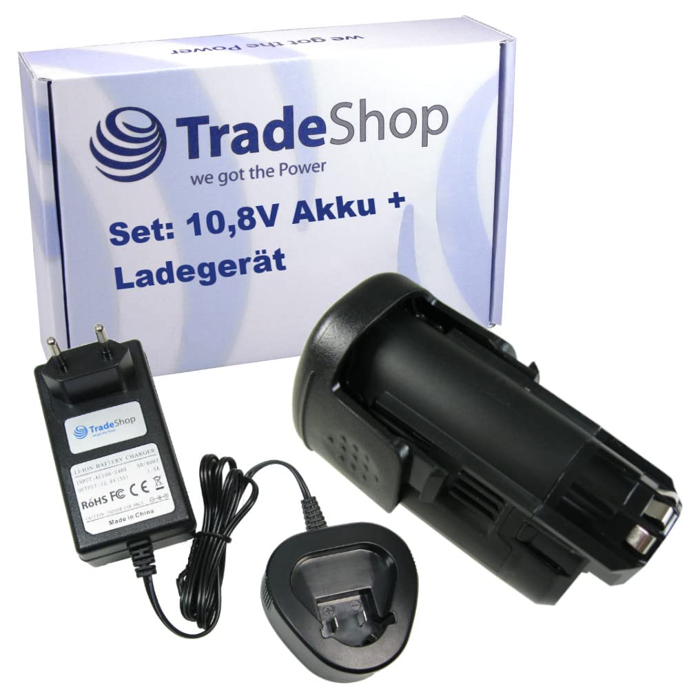 Trade-Shop Juego 2 en 1: batería de ion de litio 10,8 V/1500 mAh + cargador compatible con Würth 0700996210 Master 10.8 sustituye a Dremel 875 26150875JA 2607336867