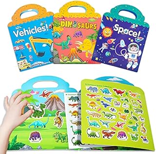 KmmiFF Sticker Book Toys for 2 3 4 Year Olds Boys Girls,Reusable Sticker Books for Toddlers Crafts for Kids Age 2 3,Dinosaur Sticker Book Toys for Boys Age 2-5,Birthday Gifts for Girls 2 3 Year Old