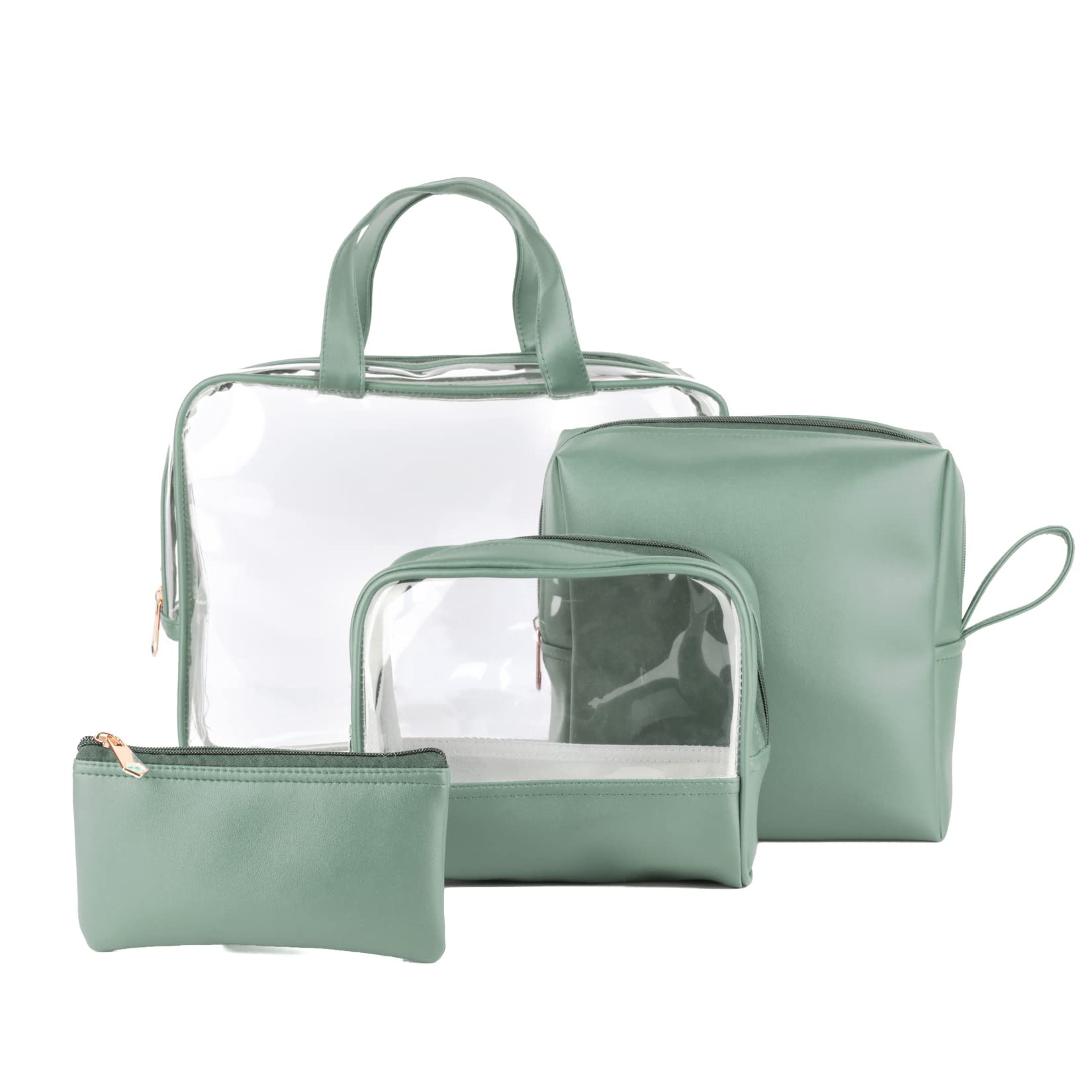 Travel Pouch, Organizer, Toiletry Kit | Green Set of 4 Zipped Pouches of Different Sizes | Ideal for Travel Essentials | Vegan Leather Waterproof Travel Kit for Men & Women-image-45