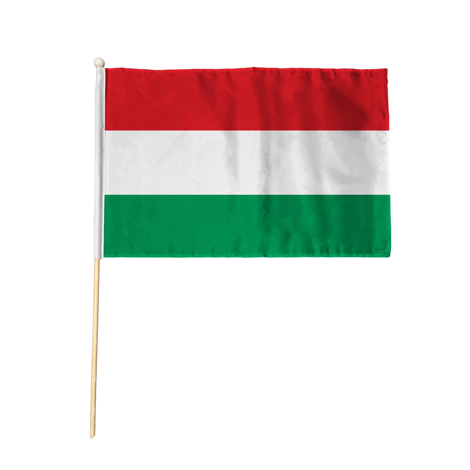 Flagtex Hungary Hand Waving Flag (18x12 Inch Large) - Premium Wooden Stick Hand Flag Big Size Natural Wood Pole European Red White Green Horizontal Stripes Flag Events — image 1