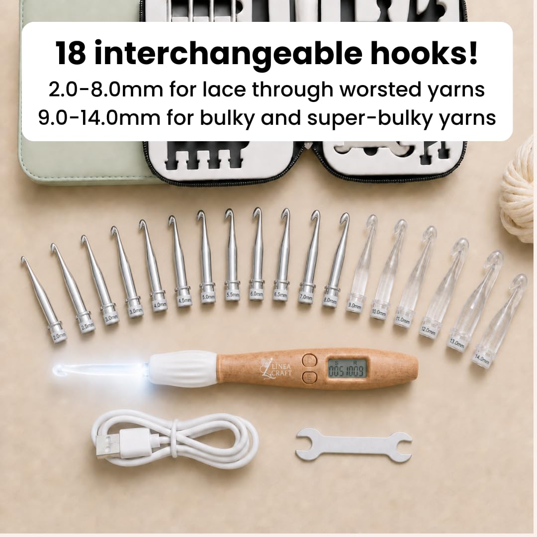 LineaCraft Crochet Hook Set with Light & Counter -5
