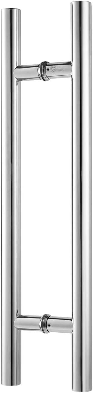 TOGU TG-6012 12 inches Solid Standoffs Heavy-Duty Commercial Grade-304 Stainless Steel Push Pull Door Handle/Barn Door Pull Handle/Glass Pulls, Mirror Polished Chrome Finish