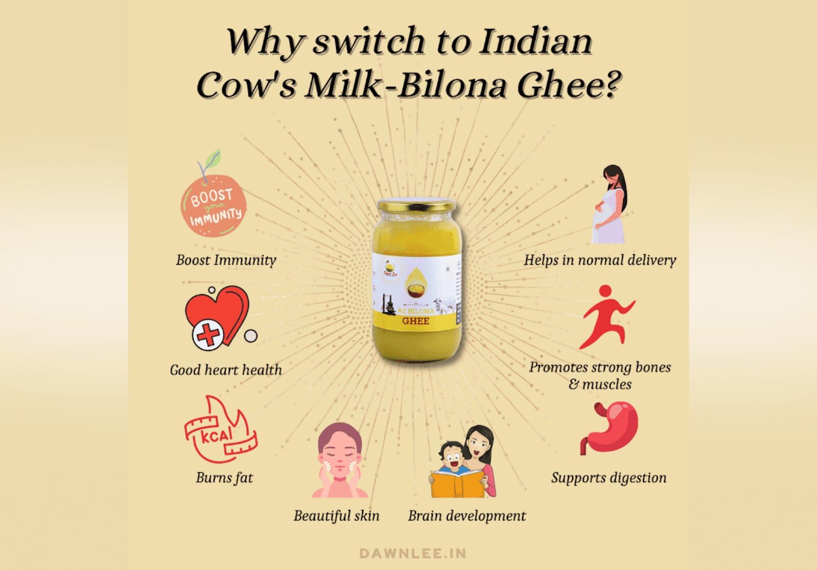 Dawn Lee Ghee Bilona A2 Ghee 250 ml Realizzato con processo di formazione di cagliata, rallentamento delle proprietà curative naturali promuove ossa forti muscoli e digestione fatto a mano puro sano