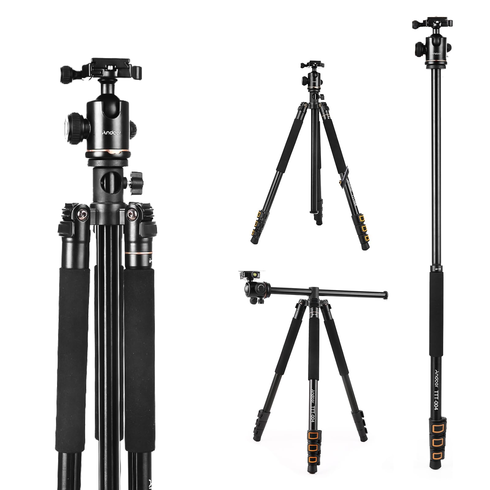 Camera Tripod, 78 Inch Foldable Aluminum Tripod with 360 Ball Head, 4 Section Extendable Lightweight DSLR Travel Monopod, for Camera Phone Video Photography, Load Capacity 17 LB