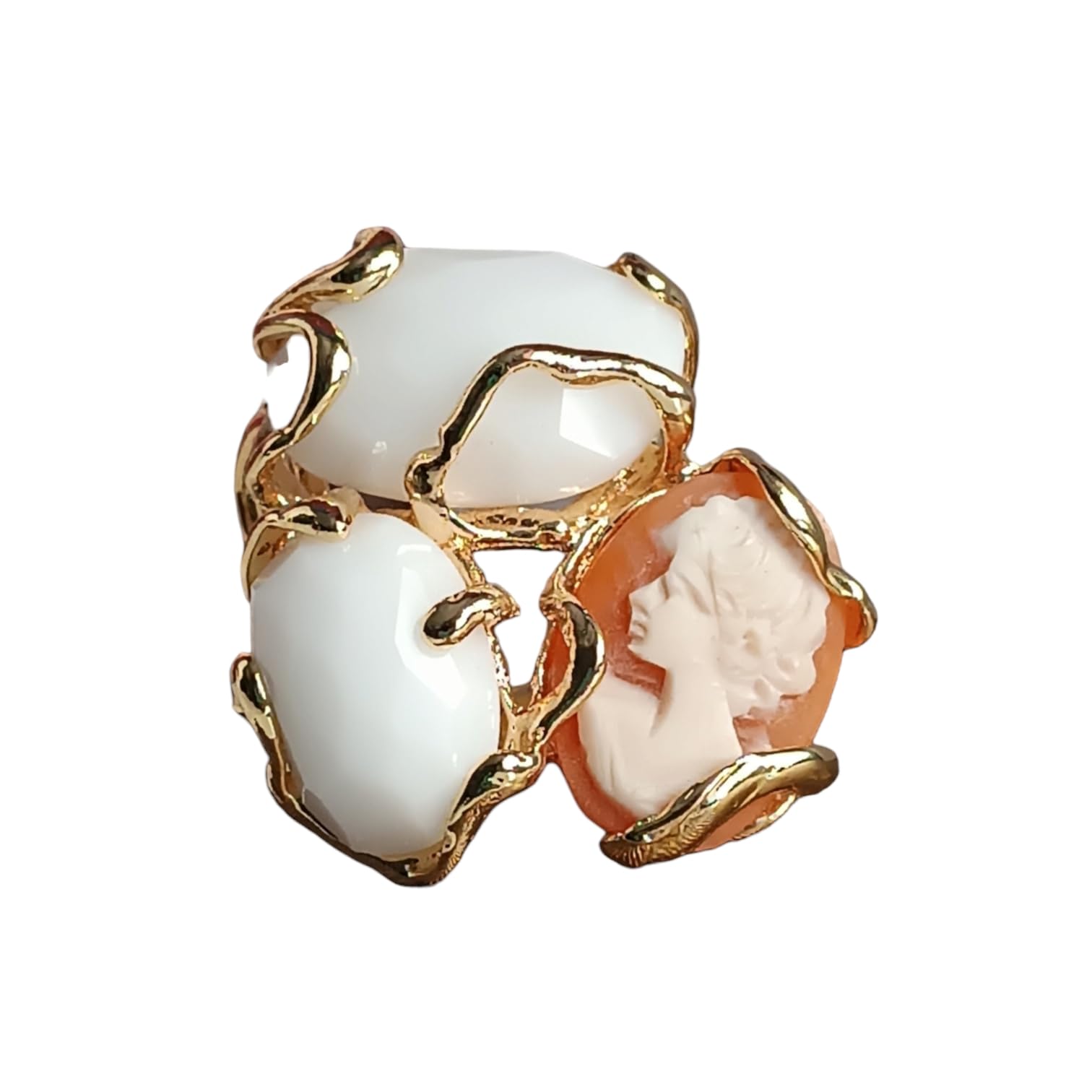 Anello Triplo con Agata Bianca e Cammeo Conchiglia