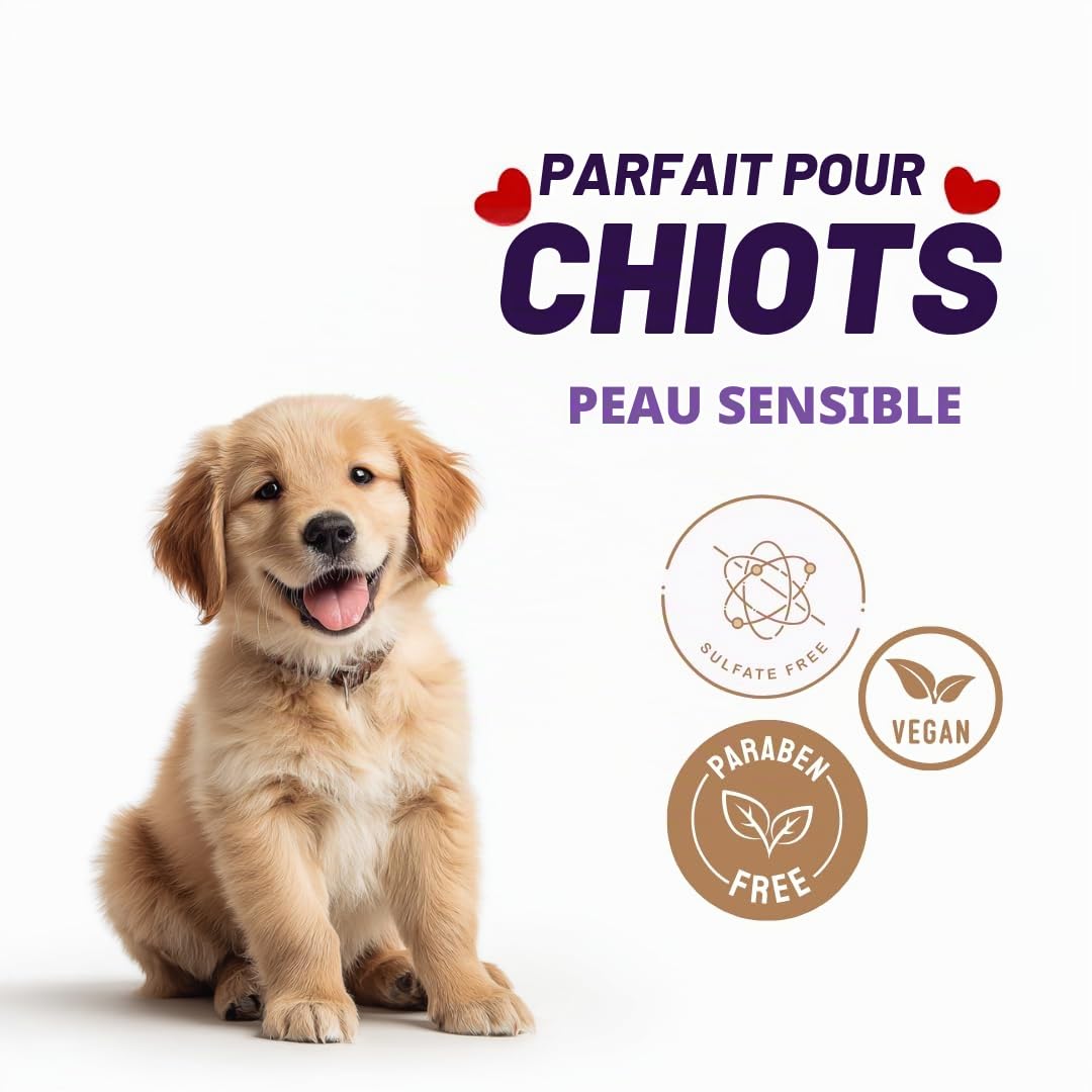 Kelebs Shampoing Chien et Chiot Naturel Anti Démangeaisons Anti Puces Anti Stress a la Lavande Huiles Essentielles Aux Flocons D'Avoine Bio Peau Sensible Anti Odeurs Biodegradable 3 Pieces