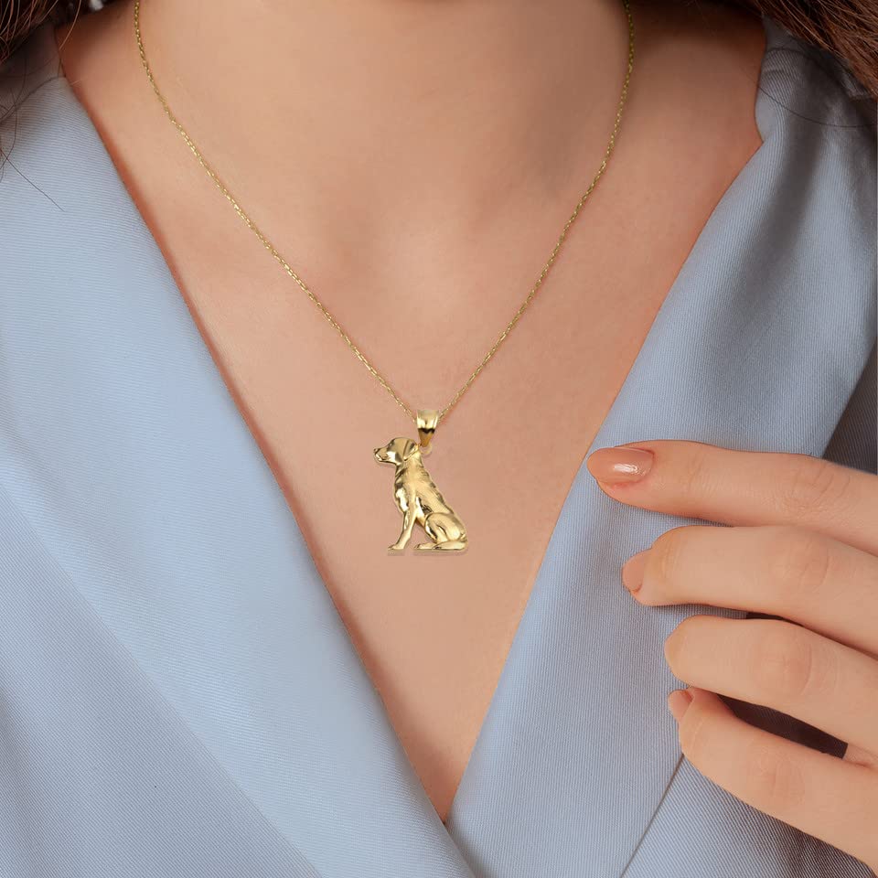 10K or 14K Yellow Gold Sitting Labrador Retriever Dog Pendant Necklace - Choice of Chain Length or Charm Only3