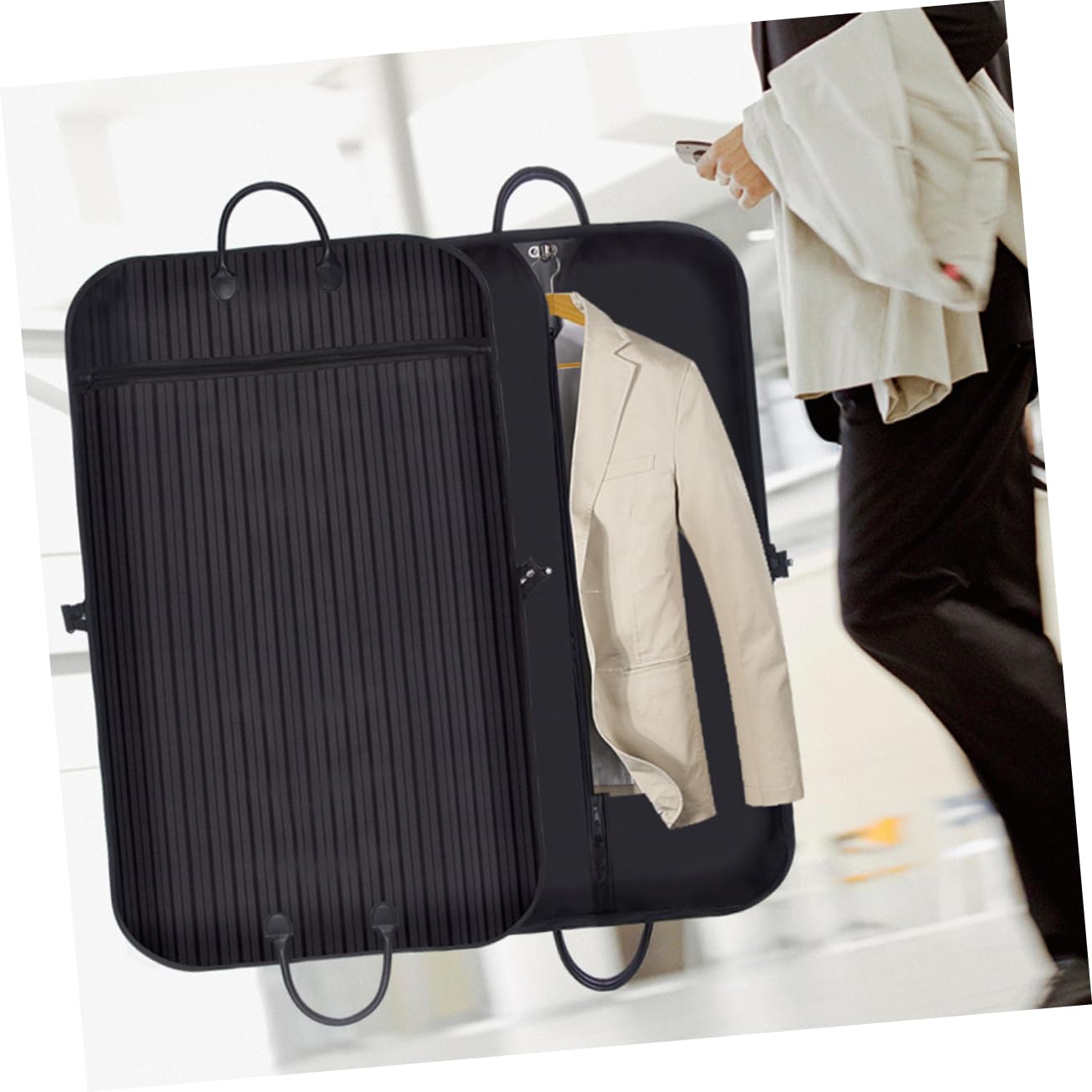 MAGICLULU Anzugshülle Gestreifte Manteltasche Atmungsaktive Kleidersack mit Reißverschluss und Griff Schutzhülle für Kleidung Staub und Schmutzschutz Zufälliger Stil