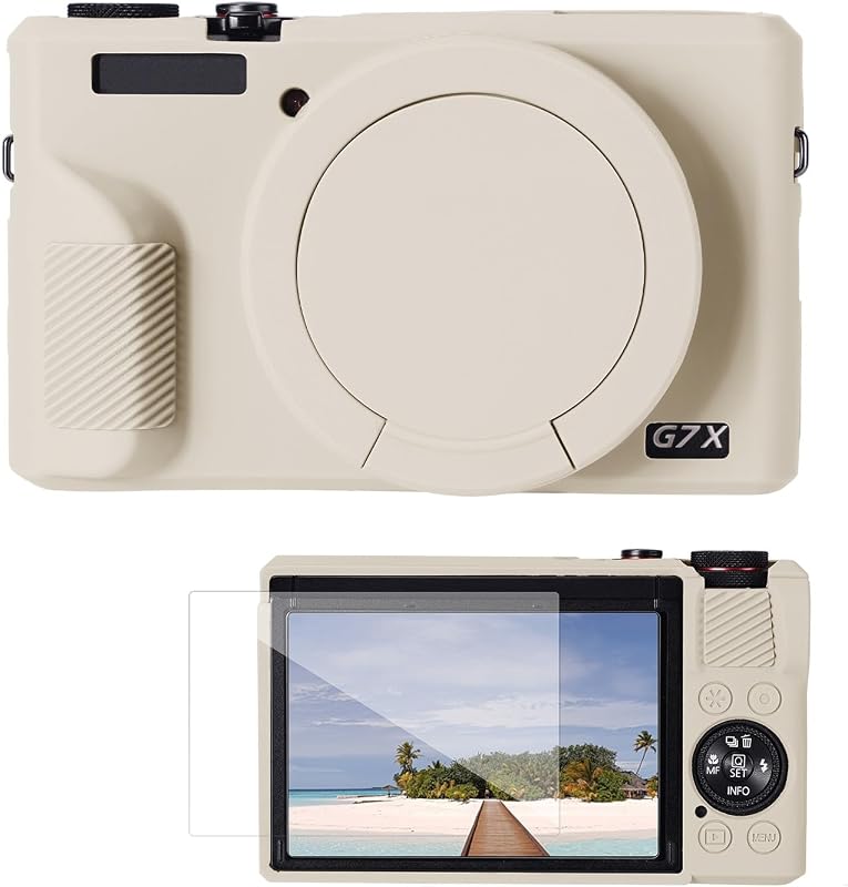 Camera Case Compatible with Canon G7 X Mark III Camera | Precise Fit and Lightweight, Soft Protective Cover with Removable Lens Cover, Screen Protector - Beige PT02