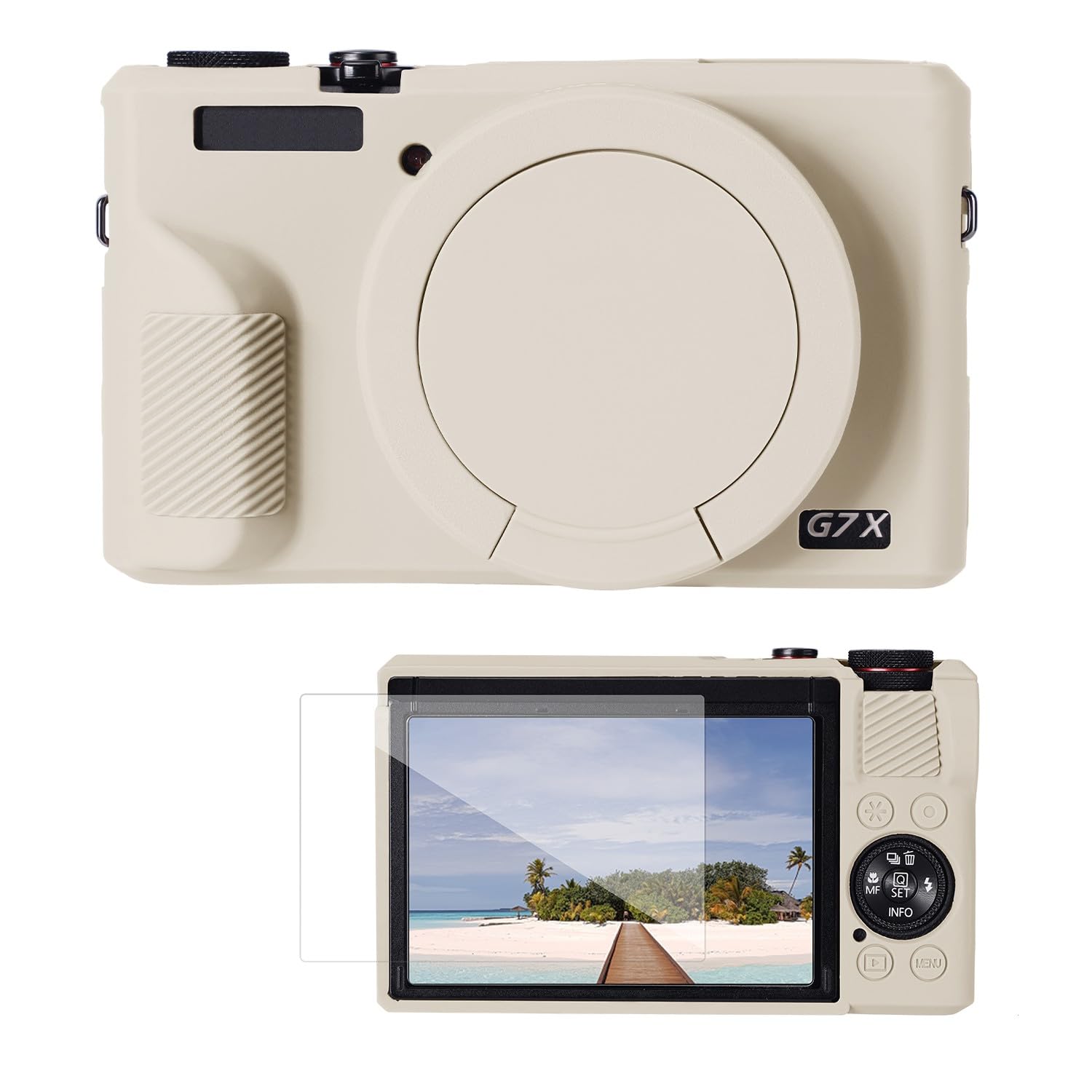 Etui ochronne K&F CONCEPT do aparatu Canon G7X Mark III, kremowe, miękkie silikonowe etui do aparatu cyfrowego G7X Mark III z odłączaną osłoną obiektywu, odporne na zarysowania, dopasowane