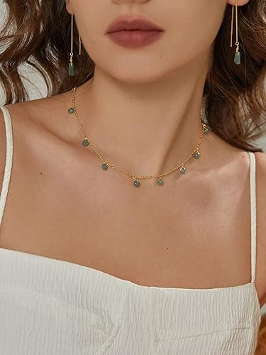 Miniatura 2 de DAUMIER Jade Emerald Small Donut Good Fortunate Blue Jewelry Set Handmade Necklace Hand Chain Bracelet Earrings Gold Plated Natural Jade Jewelry