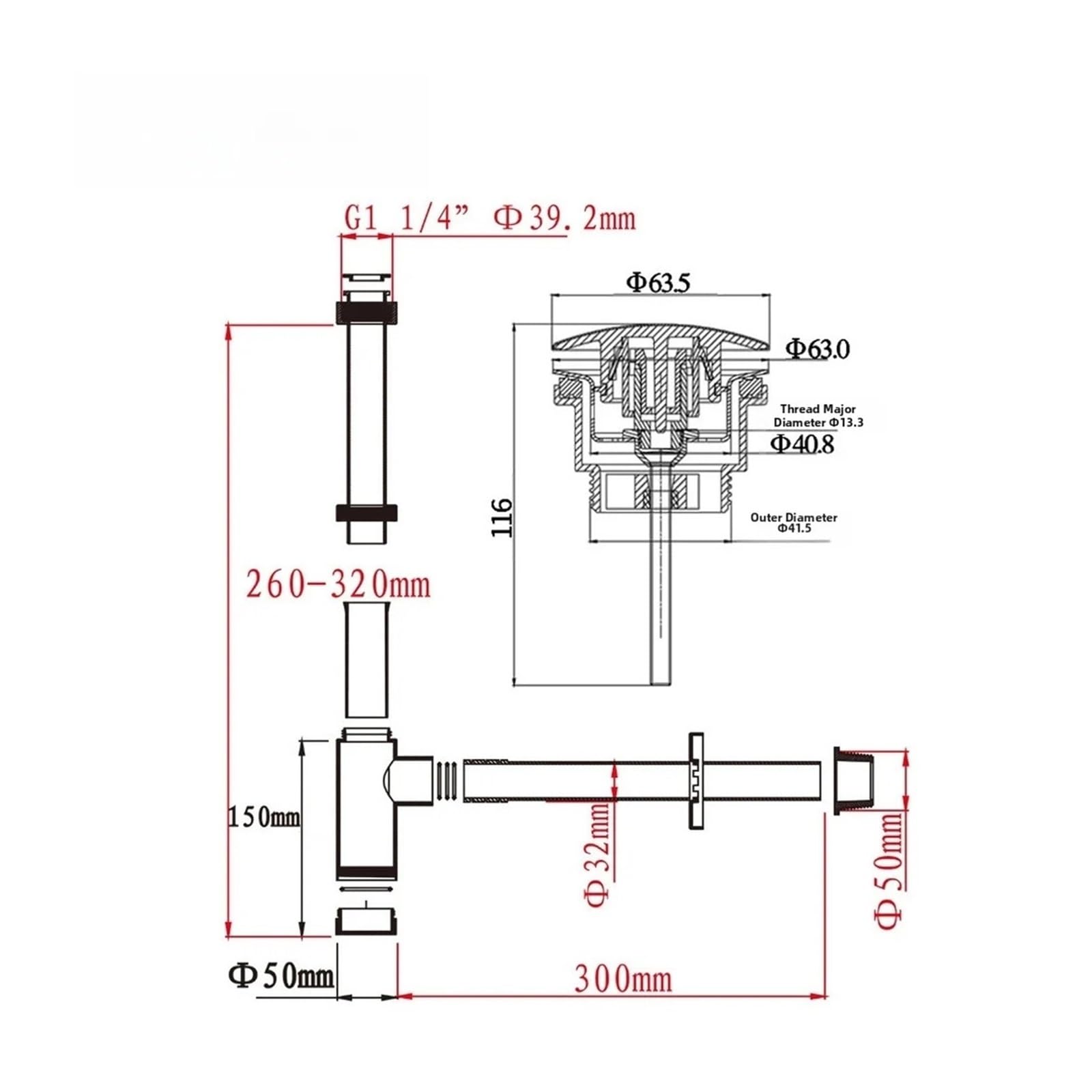 Desagüe lavabo pulsante 32mm acero inoxidable cromado junta ABS | Drenaje emergente de 32 mm con cuerpo cromado inoxidable y sello de ABS, drenaje rápido y suave for lavabo