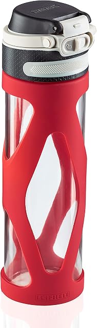 Leifheit Szklana butelka Flip 600 ml, 100% szczelna butelka sportowa, praktyczne otwieranie jedną ręką, butelka do picia z filtrem do użytku na owoce