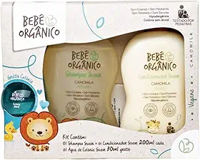 Kit Banho Suave Camomila Bebê Orgânico: Shampoo + Condicionador (200ml cada) e Água de Colônia (30ml)