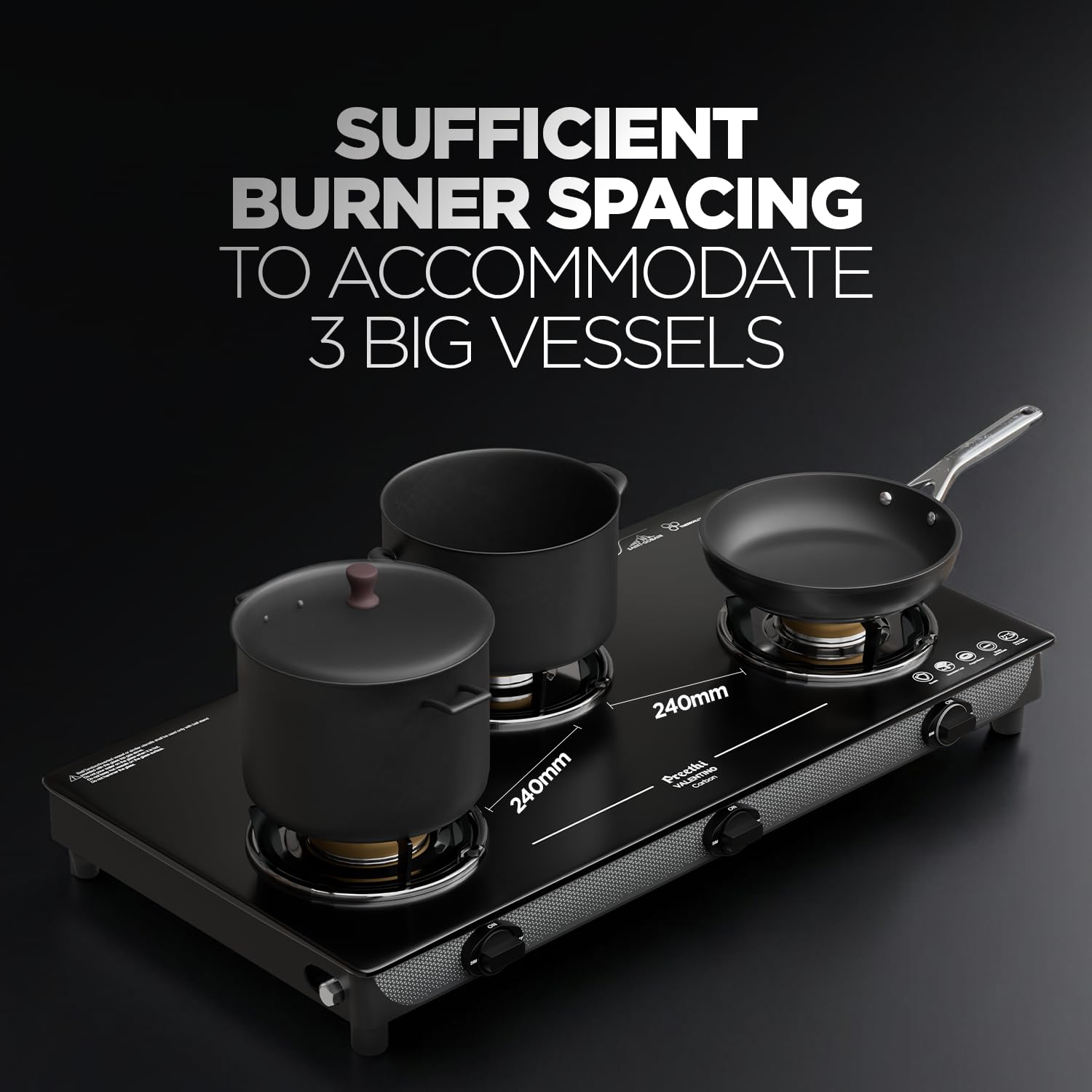 Preethi Valentino Glass Top 3 Burner Gas Stove