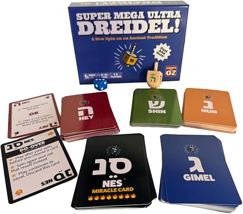 Super Mega Ultra Dreidel - Juego de cartas añade un nuevo giro en una antigua tradición. Diversión familiar para 2 a 6 jugadores mayores de 7 años