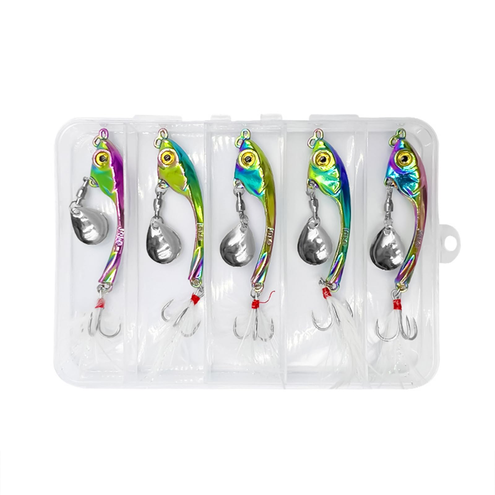 OriGlam Set 5 Cucchiai Da Pesca In Metallo – Esche Dure Spinner – Colori Misti (Verde, Blu, Rosso, Giallo, Argento) – 7cm / 21g