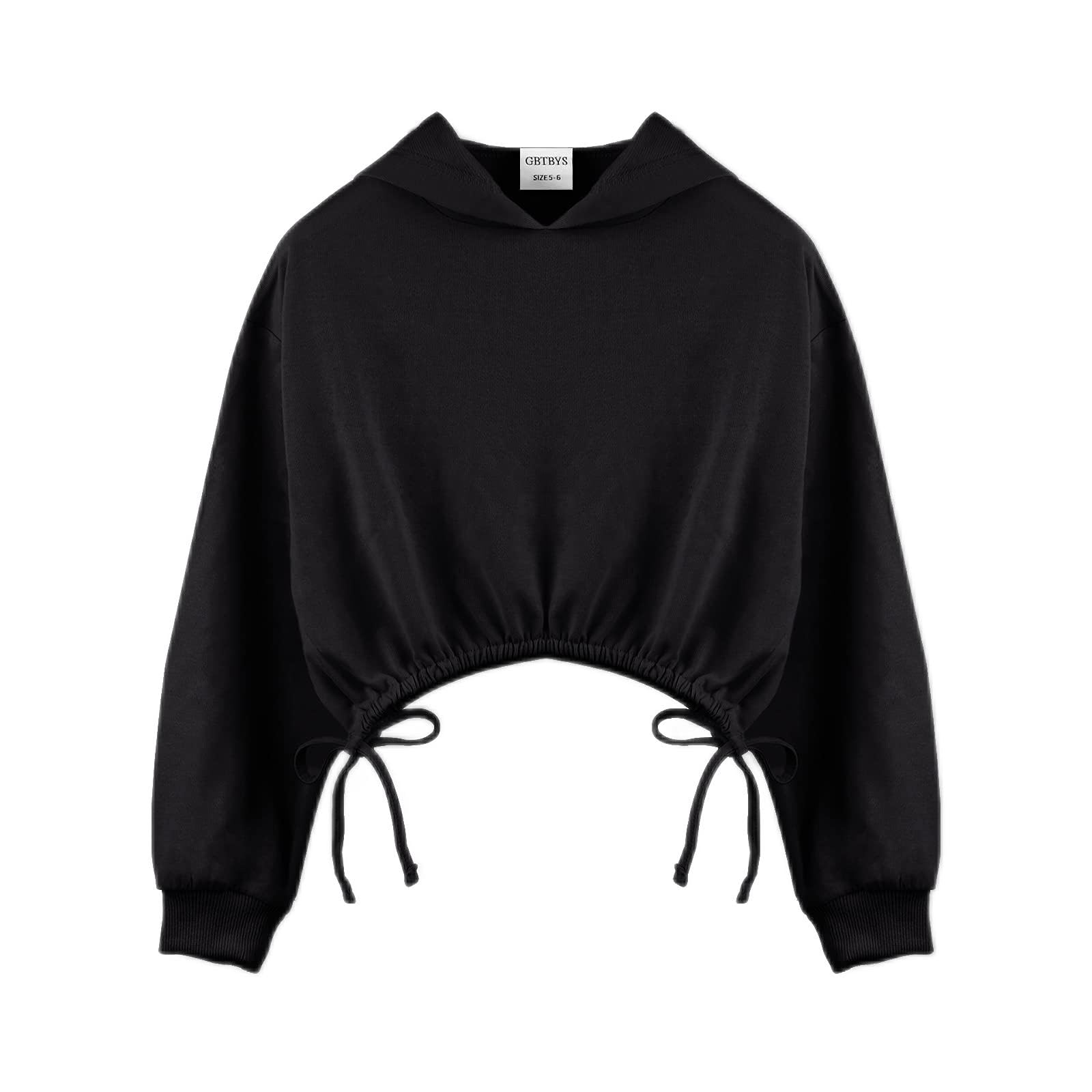 Crop-Tops für Mädchen, langärmelig, niedliches Raffen, gebundenes Design, Tanzmode, Pullover, Sweatshirts für 5–14 Jahre