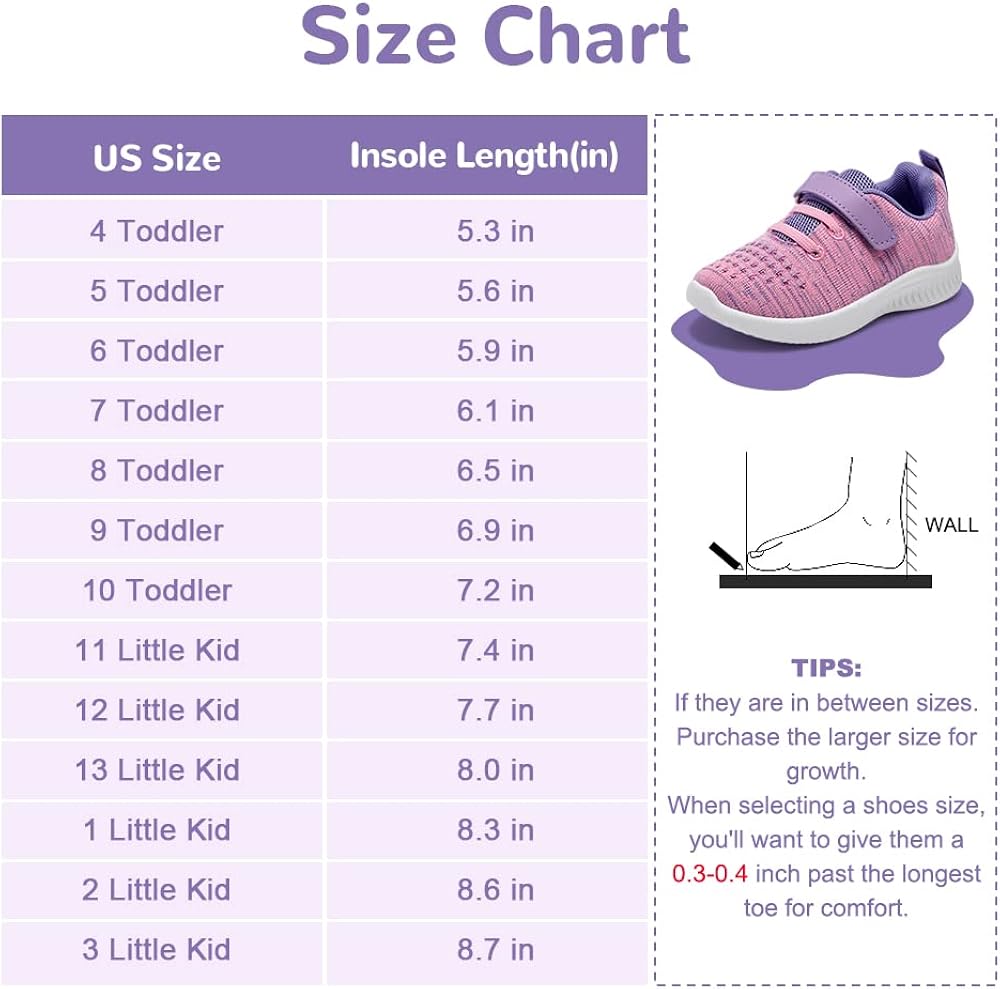 nerteo Toddler/Little Kid Boys Girls Shoes Running/Walking Sports Sneakers 3 Little Kid Purple/Pink