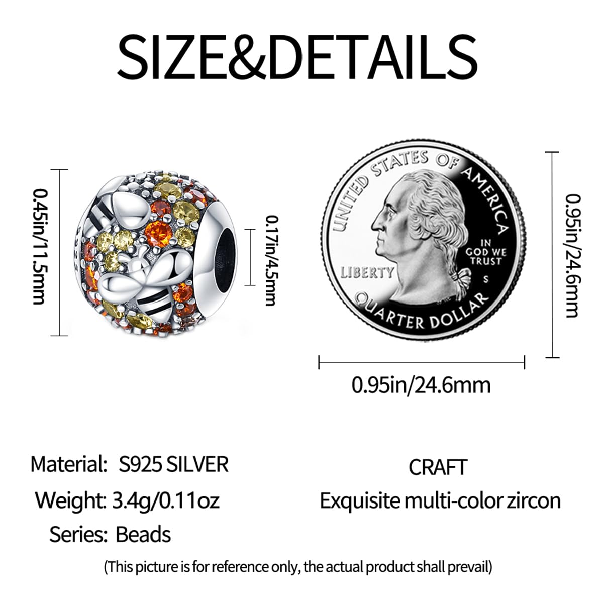 HappyStar Argent Sterling 925 Personnalisé Insectes Pendentif perles trèfles quatre feuilles fleurs pour femmes compatibles bracelets européens colliers Pandora (avec une perle d'espace)