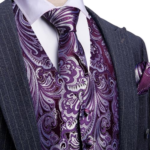Image of Barry.Wang Men's Suit Vest Tie Bowtie Set Formal Silk Paisley Waistcoat Hanky Cufflinks Lapel Pin Set Wedding Party 7PCS