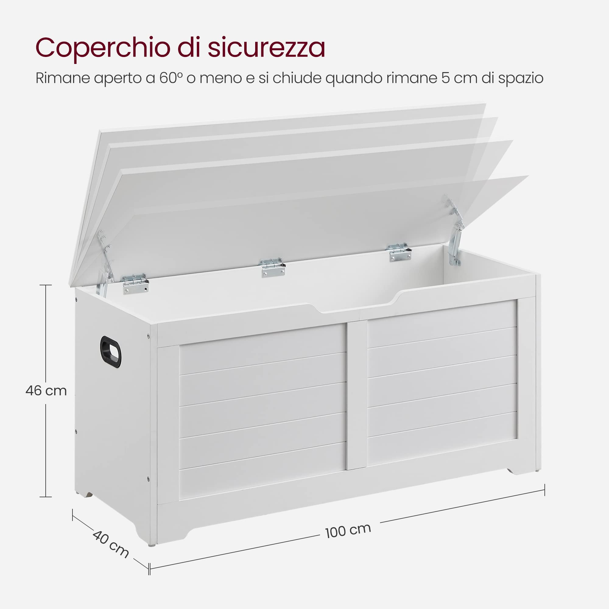 VASAGLE Cassapanca, Panca Portaoggetti, Pouf Organizzatore con 2 Cerniere di Sicurezza, Scarpiera, 40 x 100 x 46 cm, Corridoio, Camera da Letto, Soggiorno, Bianco Nuvola LSB061T10