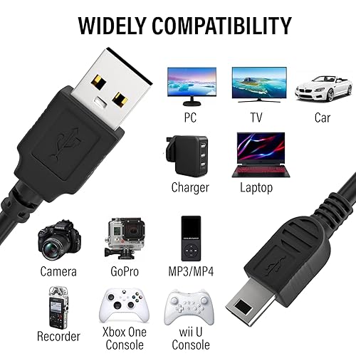Miniatura 6 de Maeline Cable USB 2.0 para cámara Mini USB de carga Mini B Cable Perfecto (paquete de 1) Negro